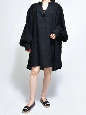 A PERFECT NOMAD 100% Organic Cotton Black Lagenlook Dress One Size NWT